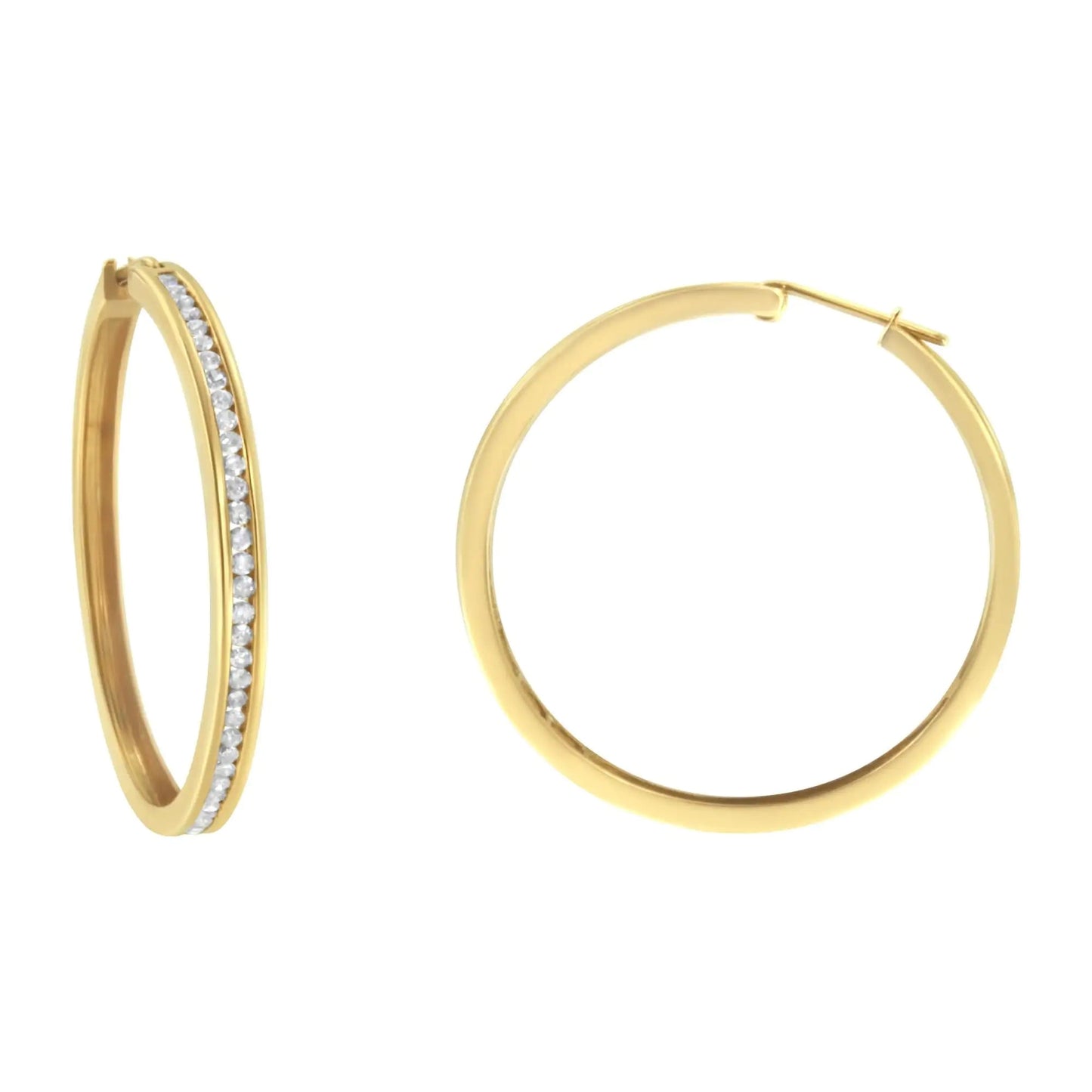 10KT Yellow Gold 1 cttw Slim Diamond Hoop Earrings (I-J Color, I1-I2 Clarity) WEM Support (www.WEM.support)