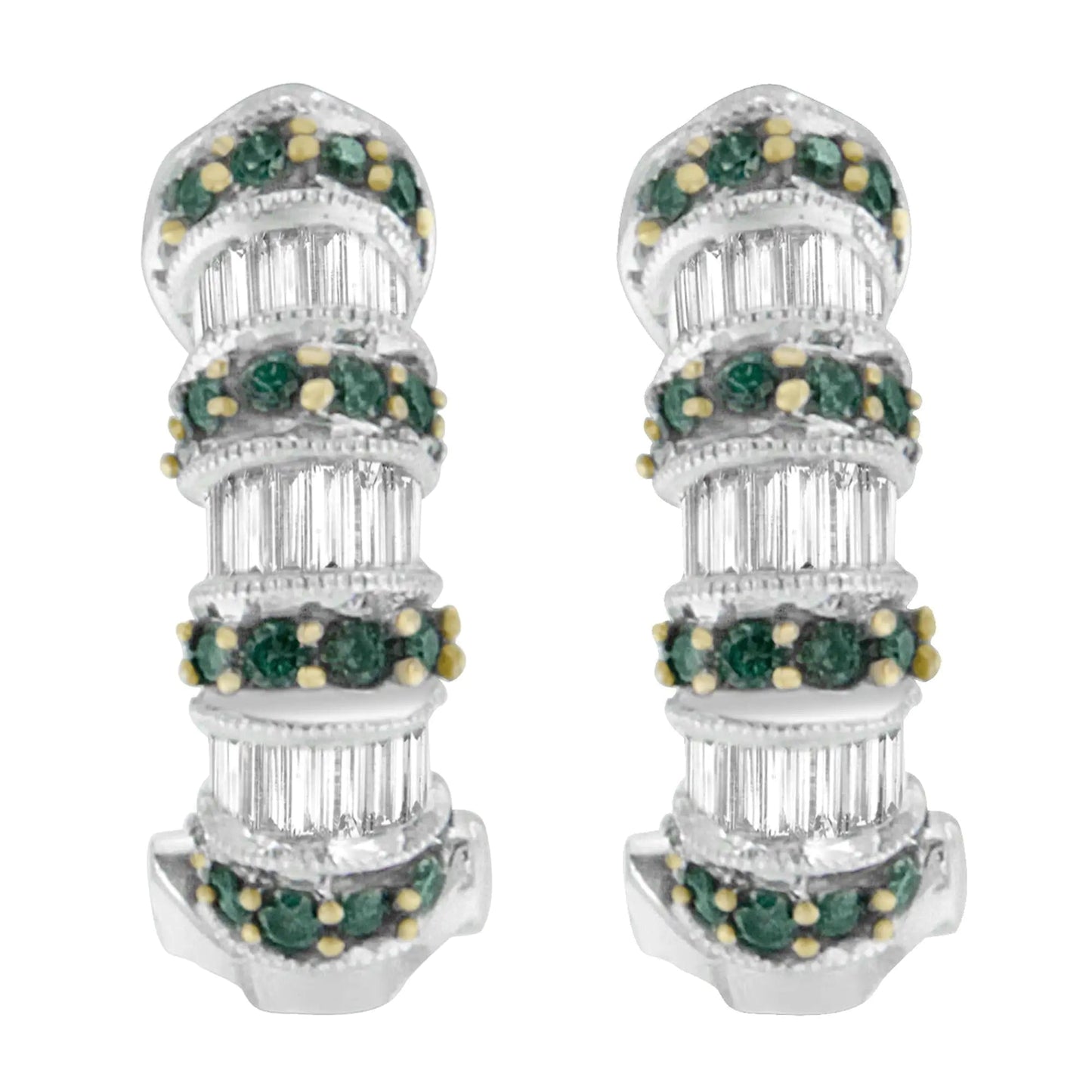 14K White Gold 1 3/8 cttw Baguette and Round Cut Treated Blue Diamond Earrings (H-I, SI1-SI2) WEM Support (www.WEM.support)