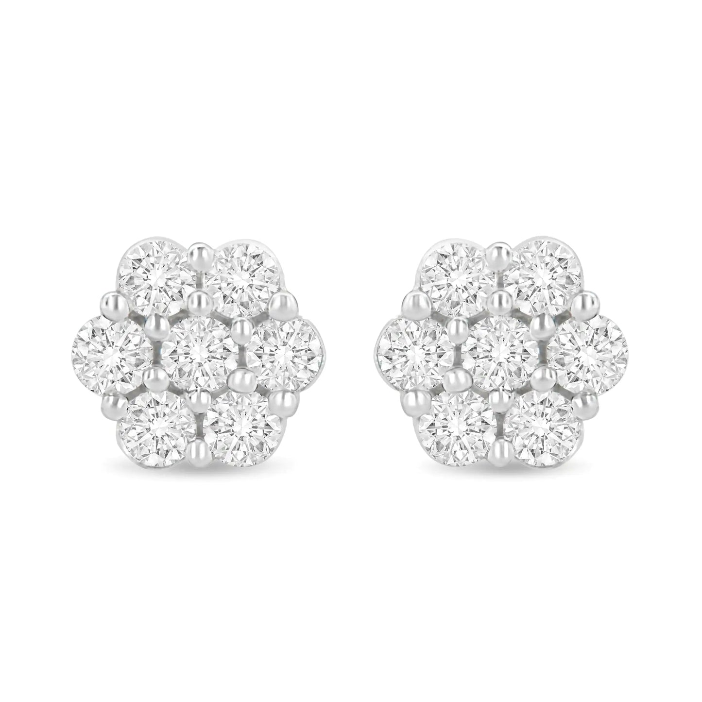 14K White Gold 1.0 Cttw Prong Set Round-Cut Diamond Floral Stud Earrings (H-I Color, I1-I2 Clarity) WEM Support (www.WEM.support)