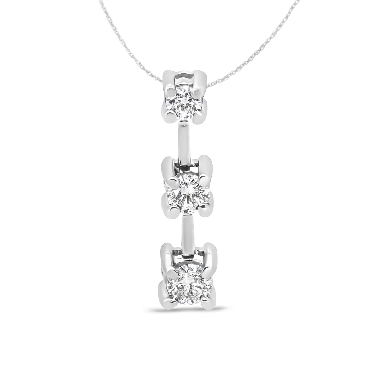 14K Gold Round Diamond Three-Stone Drop Pendant 18" Necklace - (H-I Color, SI1-SI2 Clarity) WEM Support (www.WEM.support)