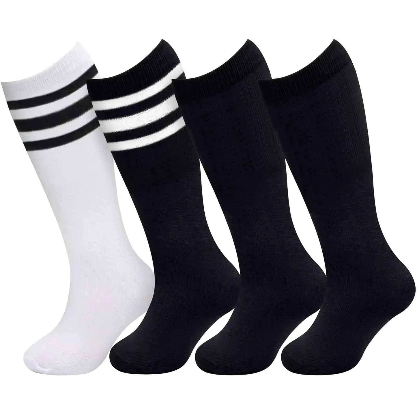 4 Pairs Kids Soccer Socks Toddler Soccer Socks Girls Boys Soccer Socks Toddler Knee High Socks Toddler Kids Tube Socks 3-6 Years Black, Black, Black/White, White/Black My Store