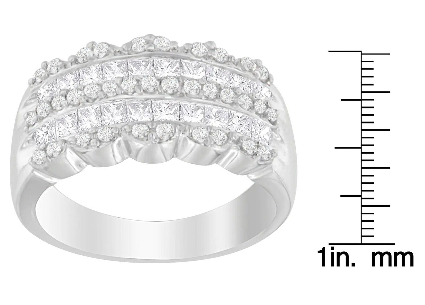 14K White Gold 1 1/7ct. TDW Round and Princess-Cut Diamond Ring(H-I, SI2-I1) WEM Support (www.WEM.support)
