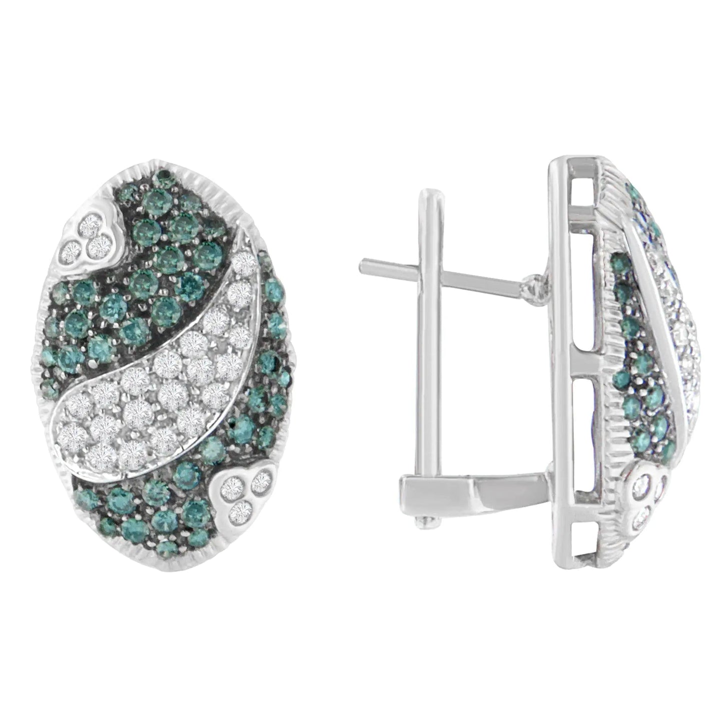 14K White Gold 2 cttw White and Treated Blue Diamond Earrings (H-I, SI1-SI2) WEM Support (www.WEM.support)