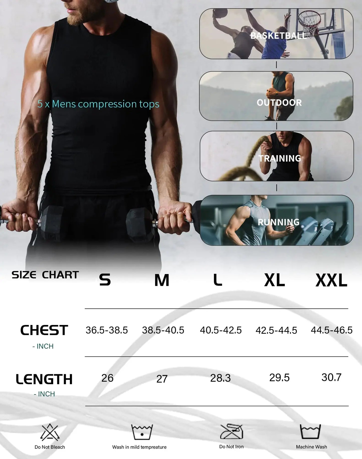 TELALEO 5 Pack Men's Athletic Compression Shirts Sleeveless Workout Tank Top Sports Base Layer Running Basketball Black/White(five Pack) Medium My Store