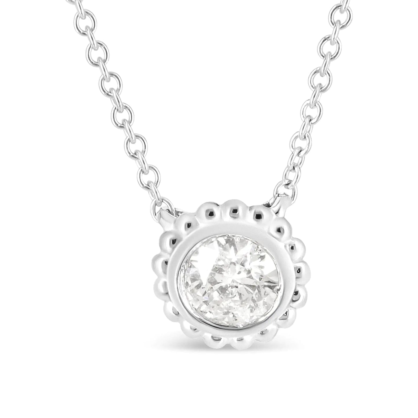 10K White Gold 1/2 Cttw Bezel Set Round Diamond Sunflower Finish 18" Pendant Necklace (I-J Color, I1-I2 Clarity) WEM Support (www.WEM.support)