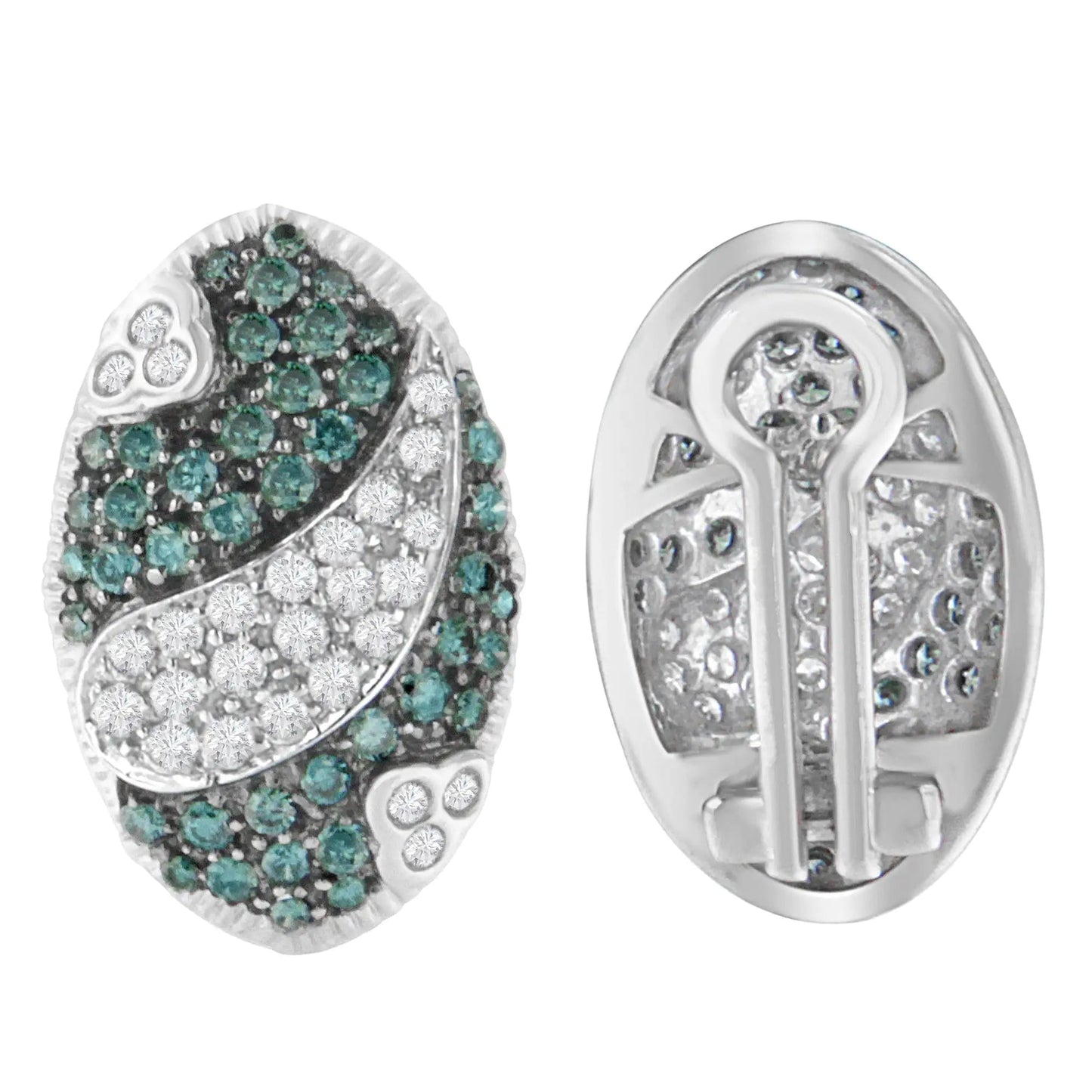 14K White Gold 2 cttw White and Treated Blue Diamond Earrings (H-I, SI1-SI2) WEM Support (www.WEM.support)