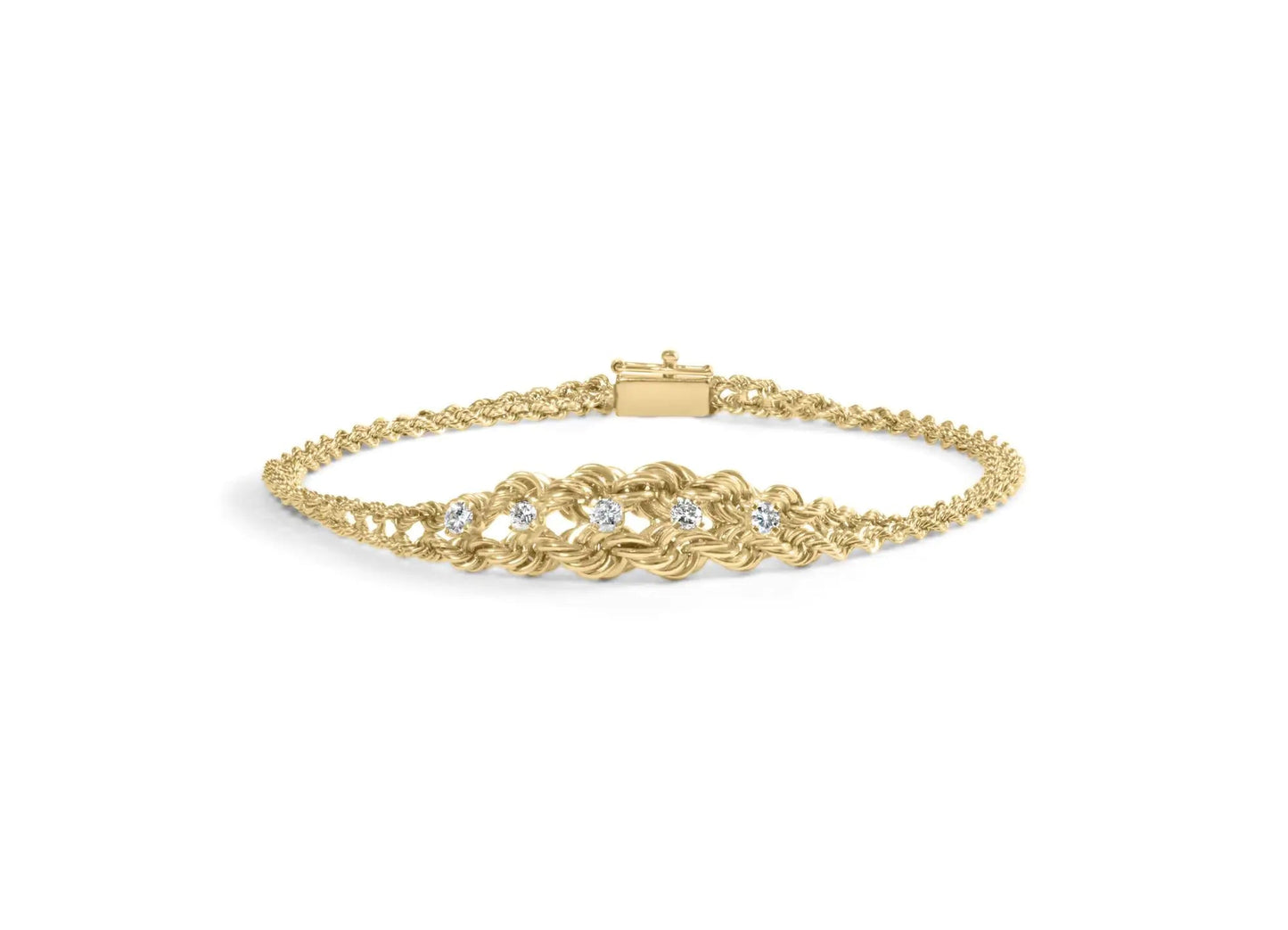 10K Yellow Gold 1/4 Cttw Round-Cut Diamond Basket Weave Rope Chain Style 7" Bracelet (H-I Color, I1-I2 Clarity) WEM Support (www.WEM.support)