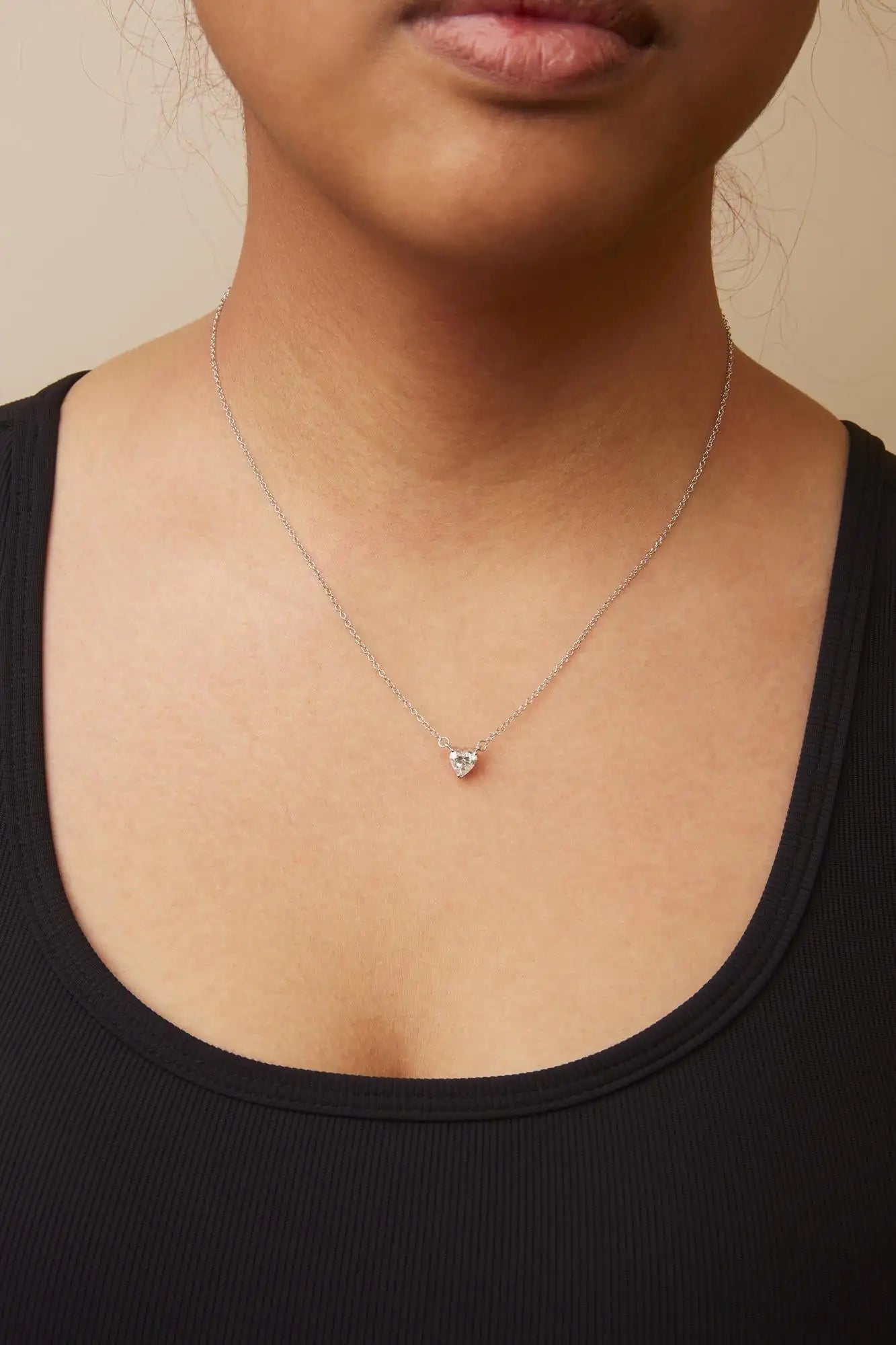 14K White Gold 1.0 Cttw Lab Grown Diamond Heart Shape Solitaire Pendant Necklace (F-G Color, VS1-VS2 Clarity) WEM Support (www.WEM.support)