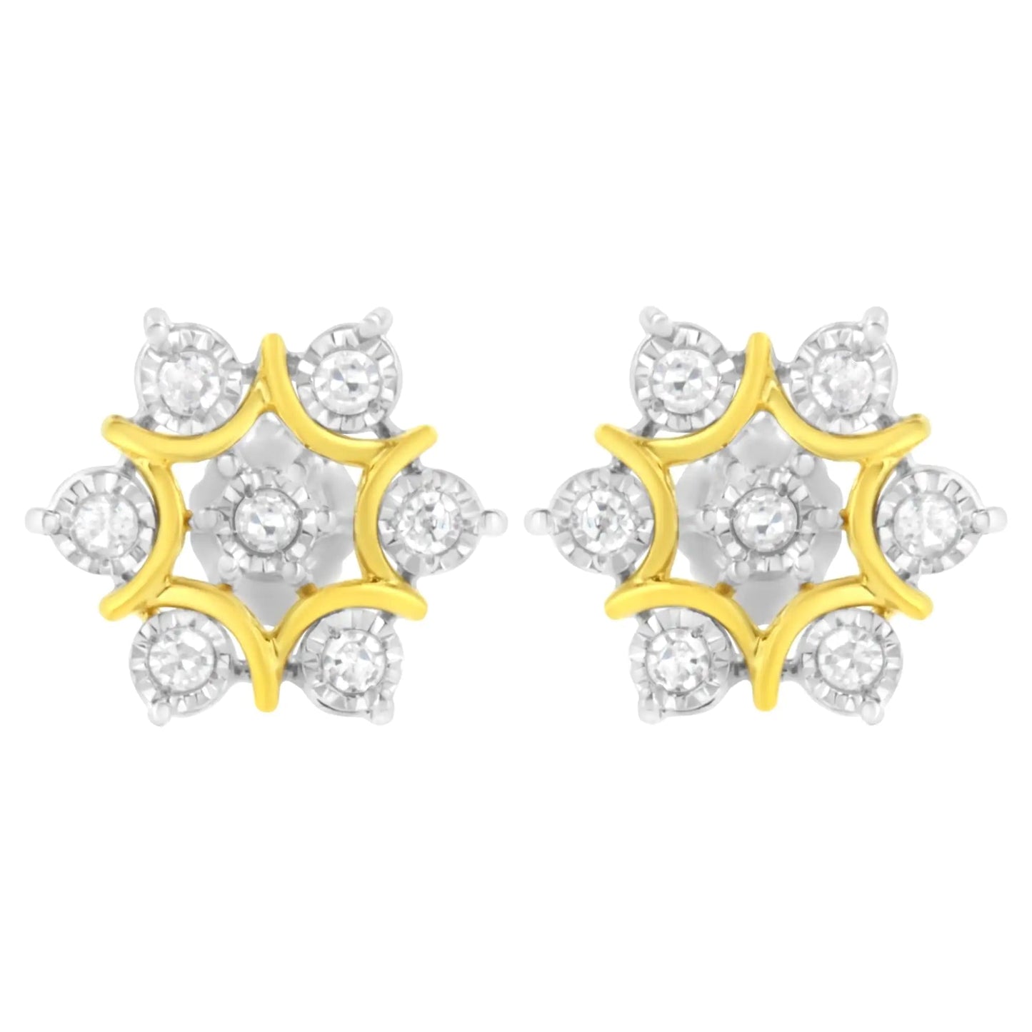 10K Yellow Gold Plated .925 Sterling Silver 1/4 Cttw Miracle Set Round-Cut Diamond Floral Earring (I-J Color, I2-I3 Clarity) WEM Support (www.WEM.support)