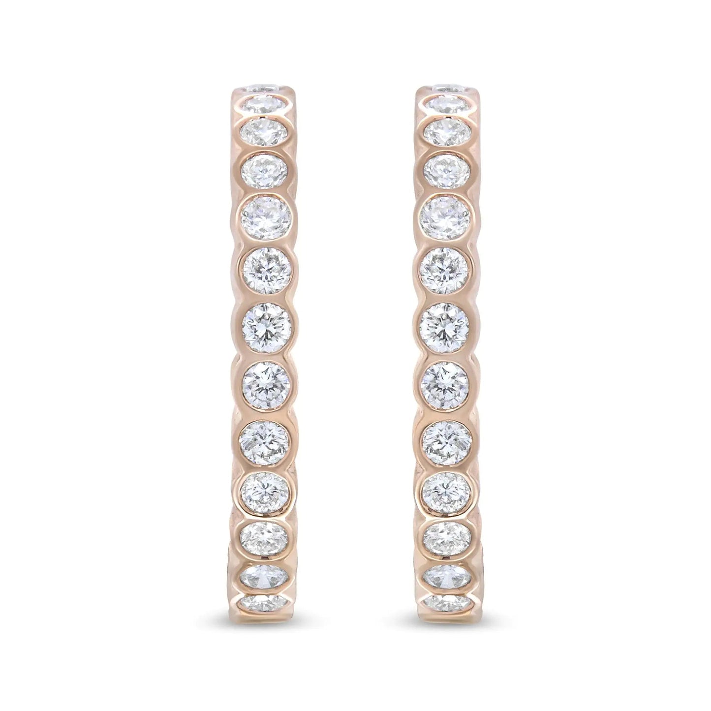 18K Rose Gold 1 Cttw Round Bezel-Set Diamond Hoop Earrings (F-G Color, VS1-VS2 Clarity) WEM Support (www.WEM.support)
