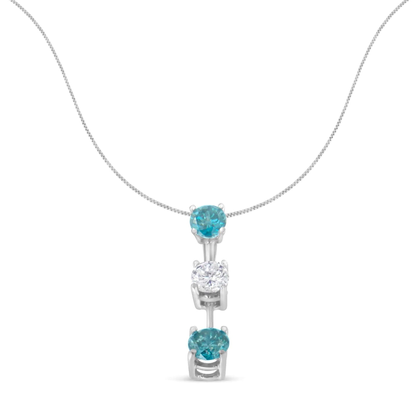 14K White Gold 1 1/3 cttw White and Treated Blue Diamond Pendant Necklace (H-I, SI2-I1) WEM Support (www.WEM.support)