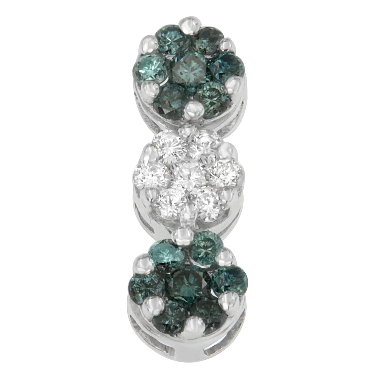 14K White Gold 1 cttw Round Cut White and Treated Blue Diamond Floral Cluster Pendant Necklace (H-I, SI1-SI2) WEM Support (www.WEM.support)