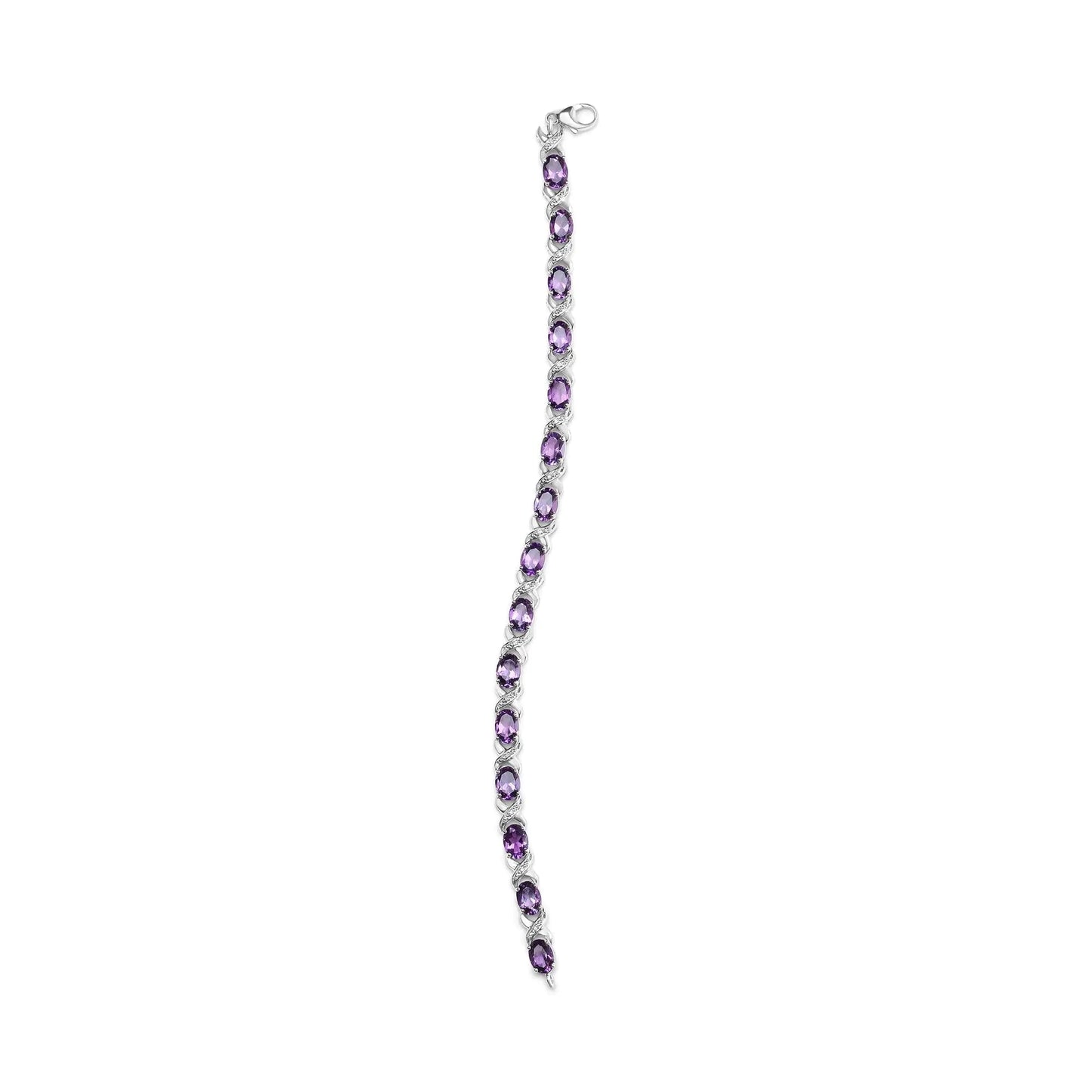 .925 Sterling Silver 7x5mm Oval Amethyst and Diamond Accent X-Link Bracelet (H-I Color, SI1-SI2 Clarity) - Size 7" WEM Support (www.WEM.support)