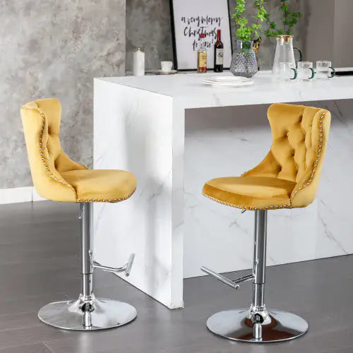 Swivel Velvet Barstools Adjusatble Seat Height From 25-33 Inch Gold,Set Of 2 WEM Support (www.WEM.support)
