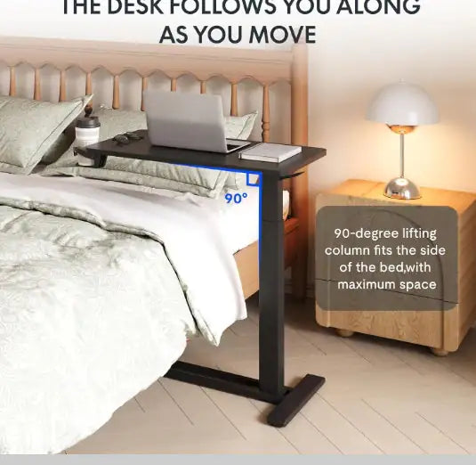 Standing Rolling Desk With Hidden Wheels Side Table Adjustable Height OverBed Table Hospital Desk With Cup Holder WEM Support (www.WEM.support)