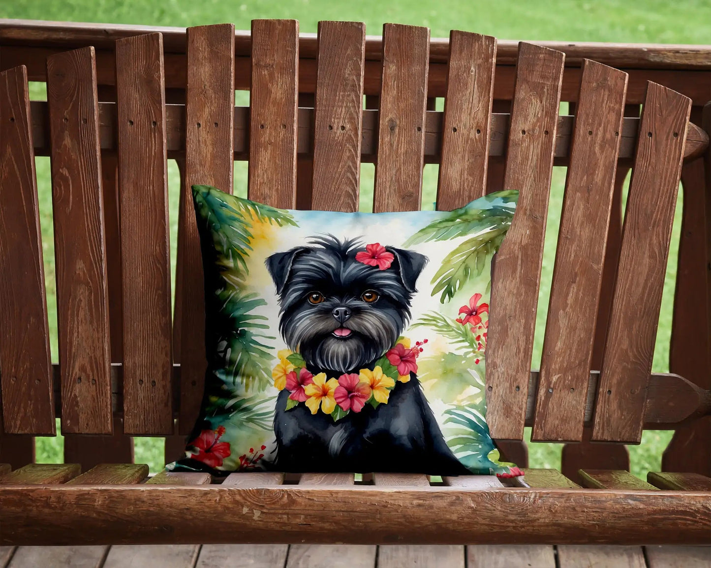 Affenpinscher Luau Throw Pillow WEM Support (www.WEM.support)