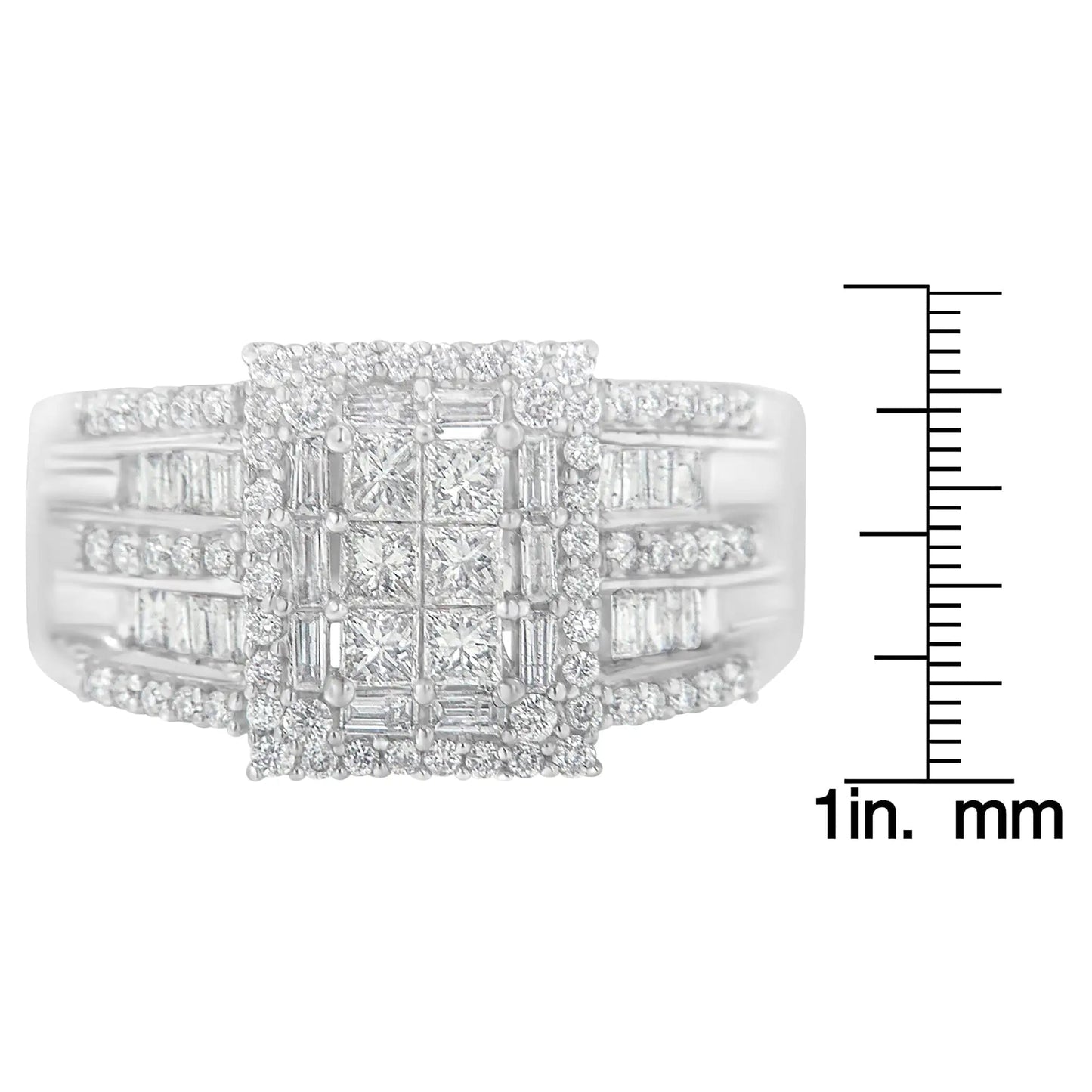 10K White Gold Diamond Cluster Ring (1 cttw, H-I Color, I1-I2 Clarity) WEM Support (www.WEM.support)
