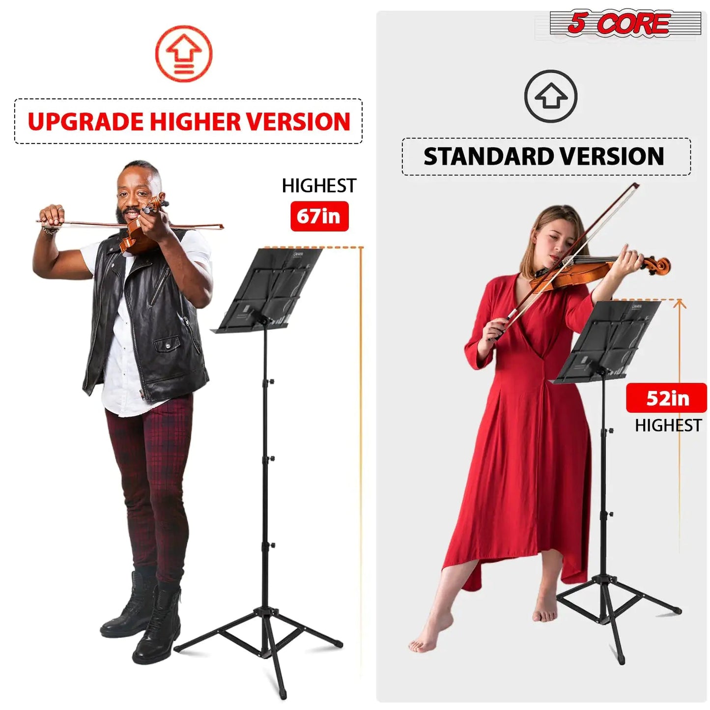 Suporte de Música 5Core Para Partituras Portátil Tripé Ajustável Dobrável com Luz Suporte para Notas PRETO WEM Support (www.WEM.support)