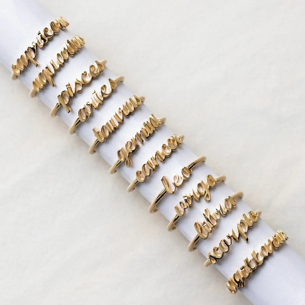 Thin Open Gold Zodiac Rings WEM Support (www.WEM.support)