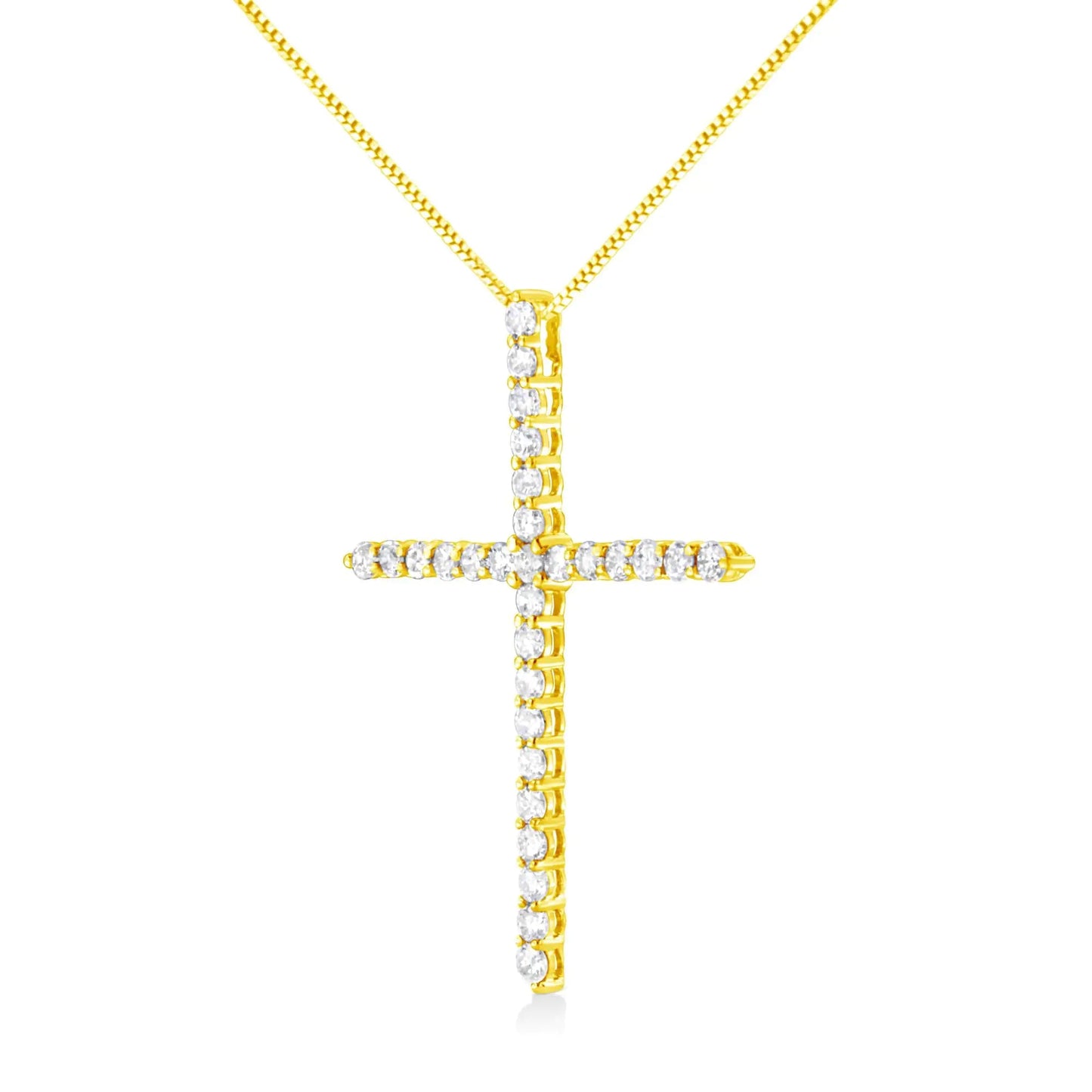 10K Yellow Gold Plated .925 Sterling Silver 3.0 Cttw Prong-Set Round Brilliant Cut Diamond Cross 18" Pendant Necklace (J-K Color, I1-I2 Clarity) WEM Support (www.WEM.support)