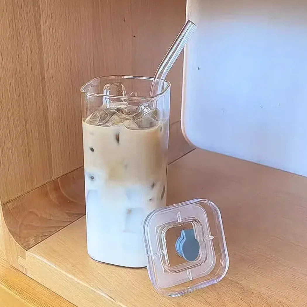 Square Transparent Coffee Cup with Lid WEM Support (www.WEM.support)