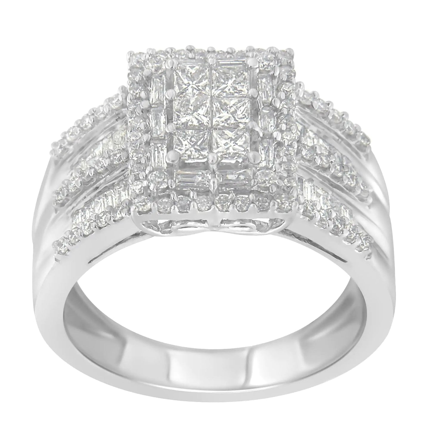 10K White Gold Diamond Cluster Ring (1 cttw, H-I Color, I1-I2 Clarity) WEM Support (www.WEM.support)
