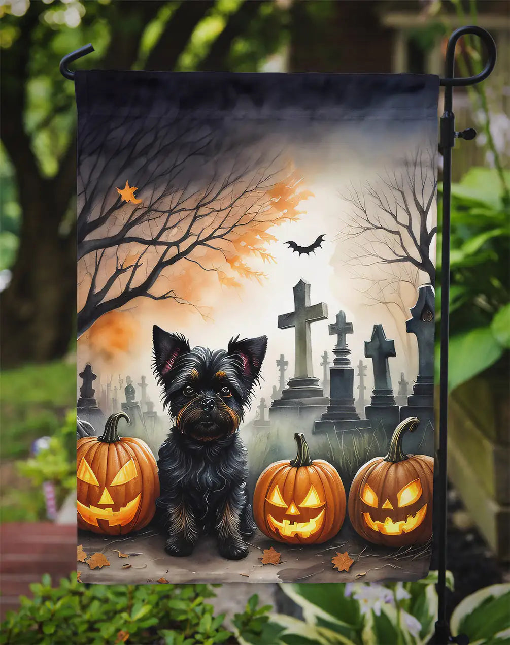 Affenpinscher Spooky Halloween Garden Flag WEM Support (www.WEM.support)