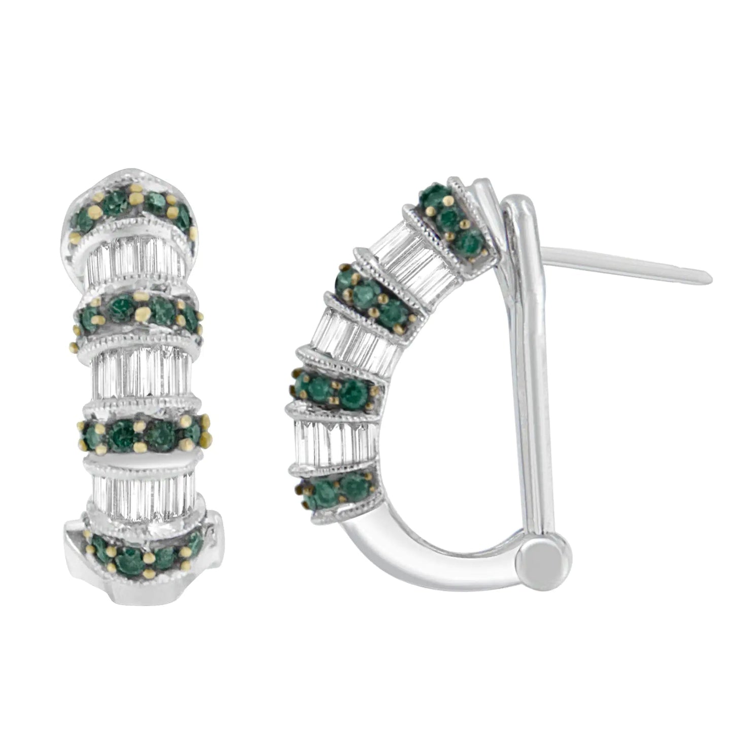 14K White Gold 1 3/8 cttw Baguette and Round Cut Treated Blue Diamond Earrings (H-I, SI1-SI2) WEM Support (www.WEM.support)