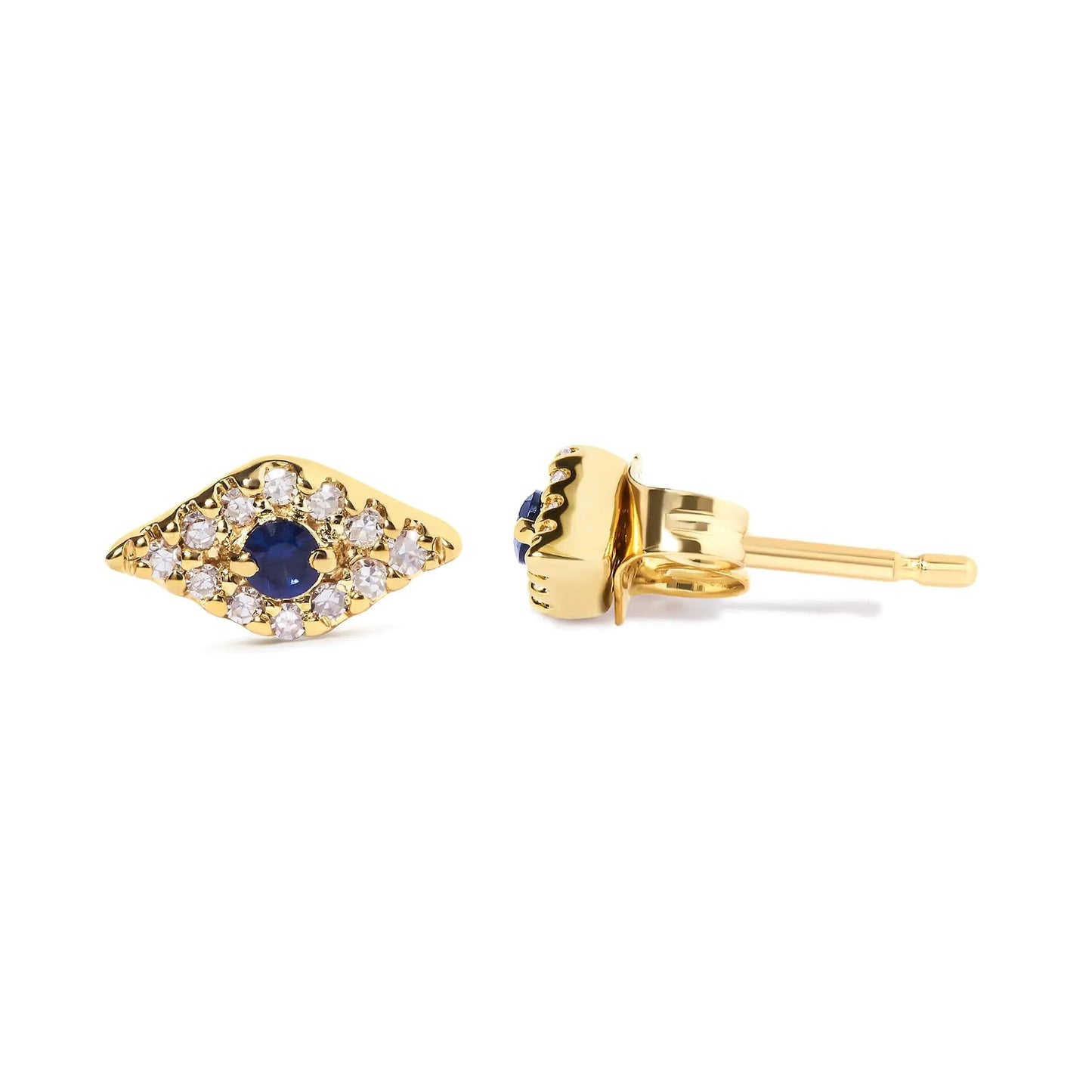 10K Gelbgold Blauer Saphir und Diamant Akzent Böses Auge Ohrstecker (H-I Farbe, I1-I2 Reinheit) WEM Support (www.WEM.support)