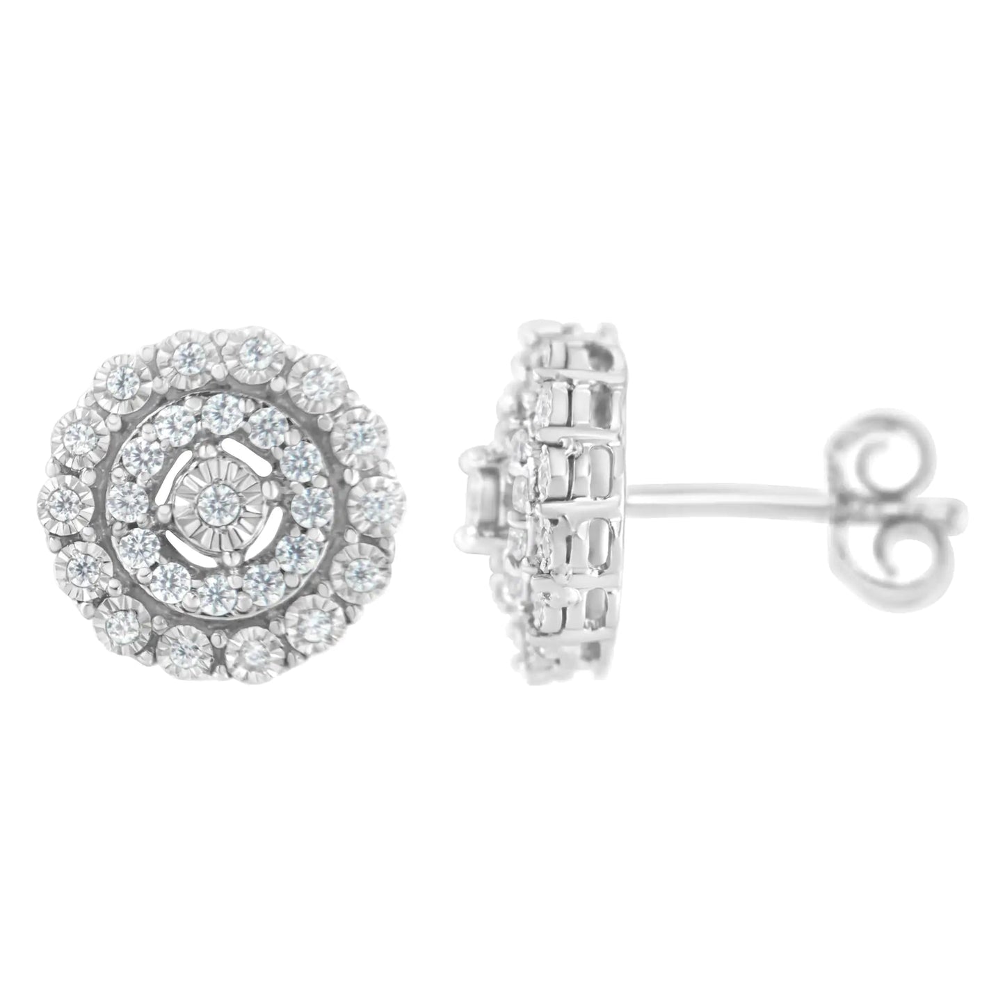 10KT White Gold 1/2 cttw Double Halo Brilliant Round-Cut Diamond Stud Earrings (I-J Clarity, I2-I3 Color) WEM Support (www.WEM.support)