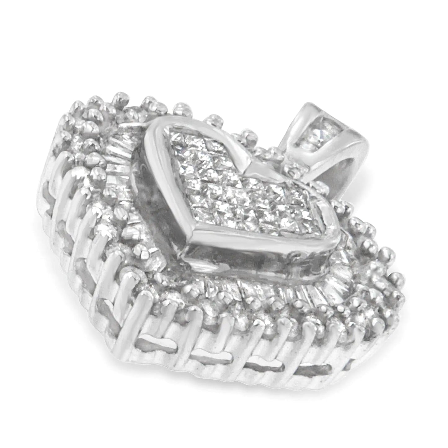 10K White Gold 1 cttw Multi Cut 1 cttw Diamond Heart Pendant Necklace (H-I, I1-I2) WEM Support (www.WEM.support)