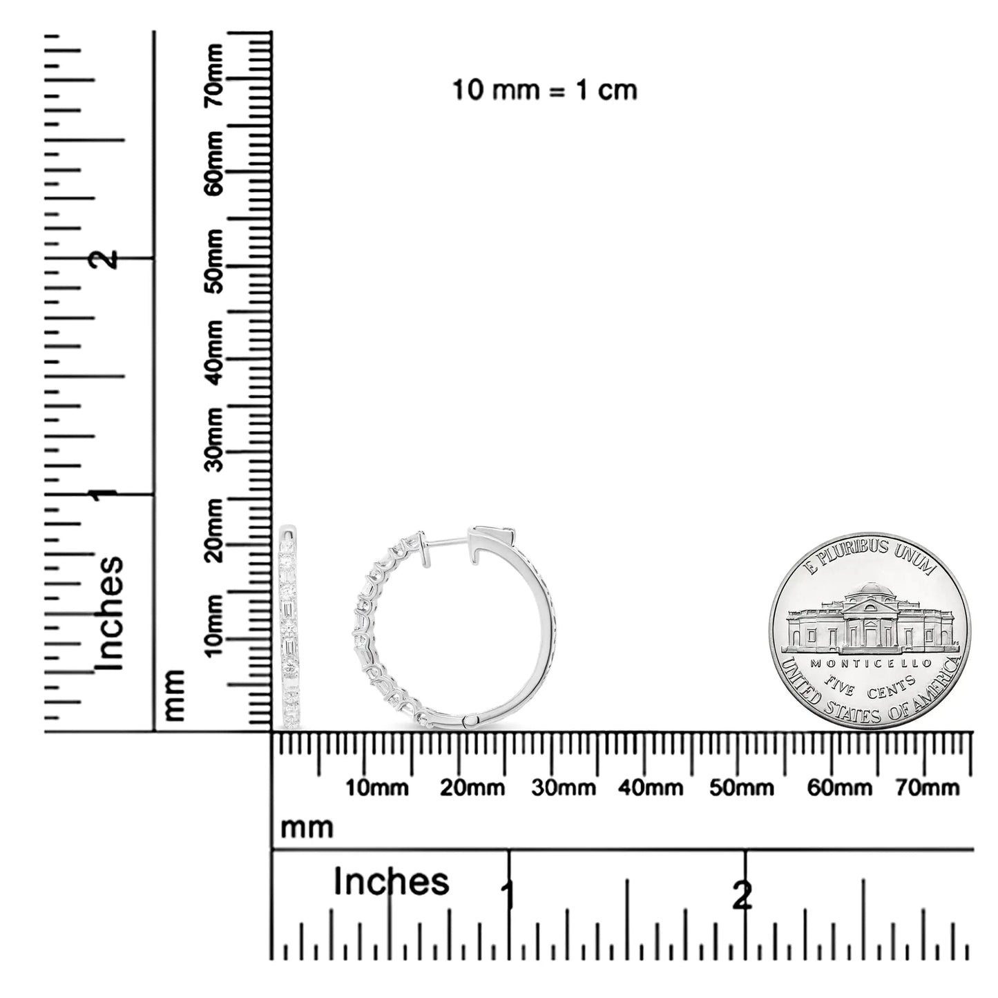 14K White Gold 1 3/4 Cttw Round and Baguette Diamond Hoop Earrings - (H-I Color, SI2-I1 Clarity) WEM Support (www.WEM.support)