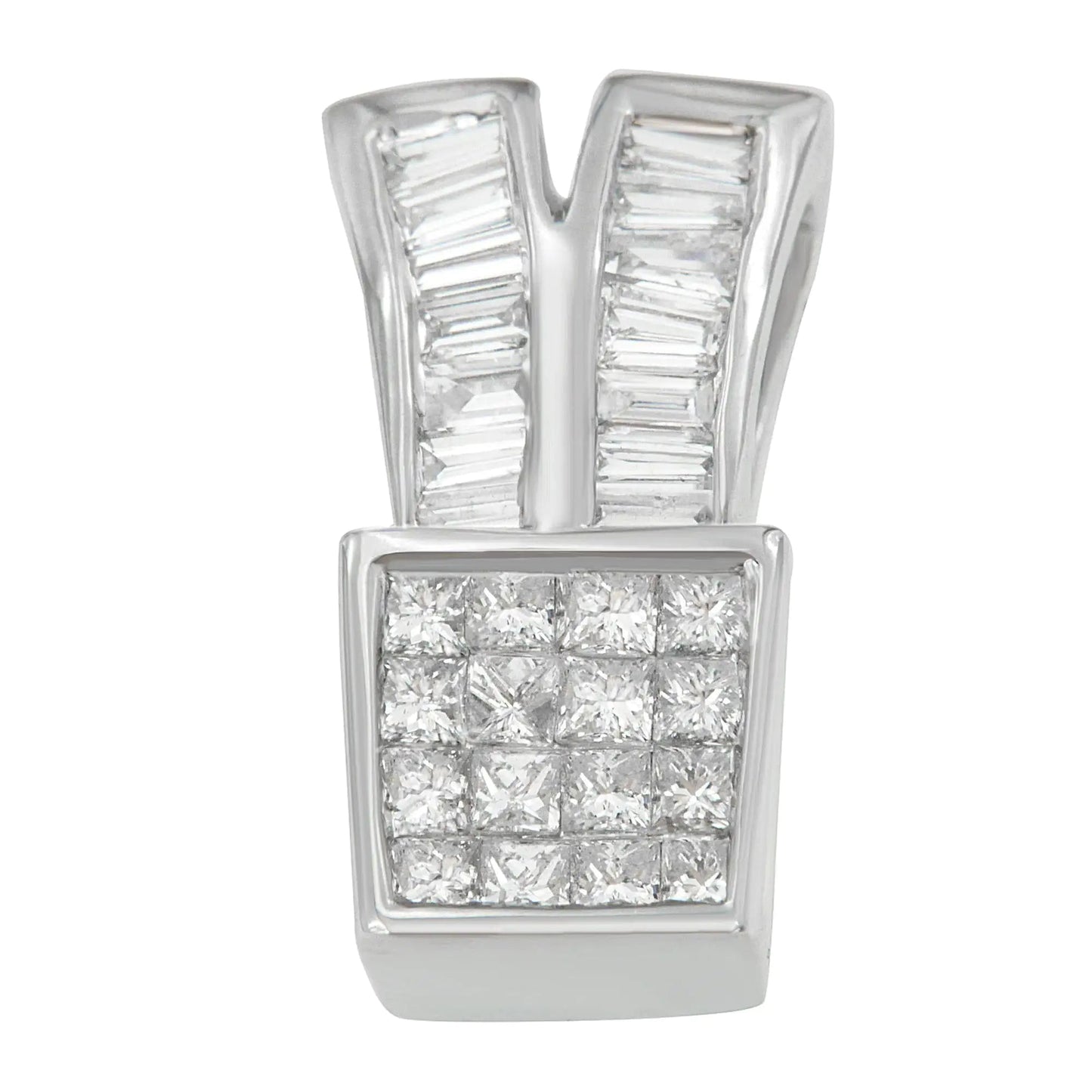 14K White Gold 1 1/3 cttw Princess and Baguette Cut Diamond Sparkling Shapes Pendant Necklace (H-I, SI1-SI2) WEM Support (www.WEM.support)