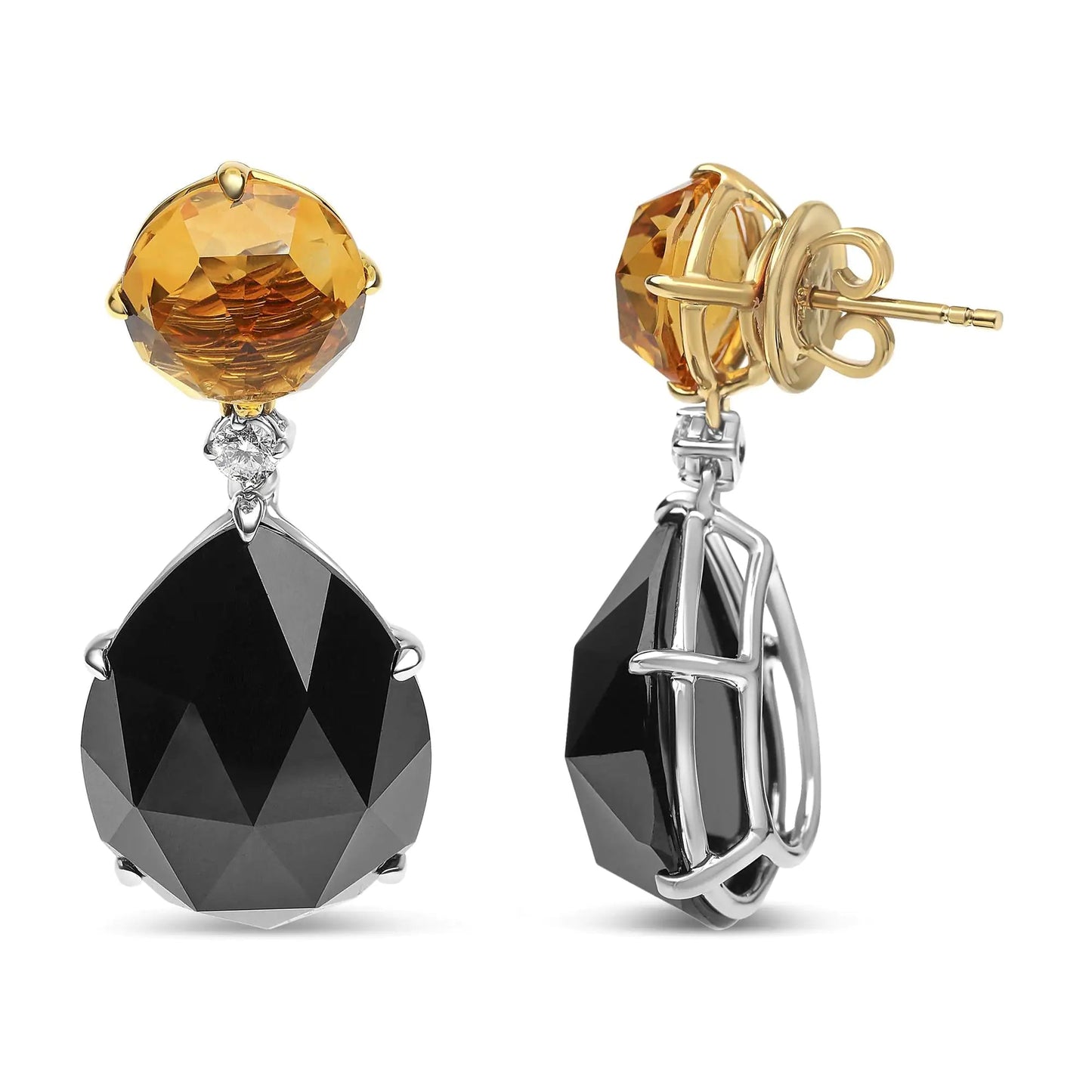 18K White and Yellow Gold 1/5 Cttw Diamond with Round Yellow Citrine and 20x15mm Pear Cut Black Onyx Gemstone Dangle Earring (G-H Color, SI1-SI2 Clarity) WEM Support (www.WEM.support)