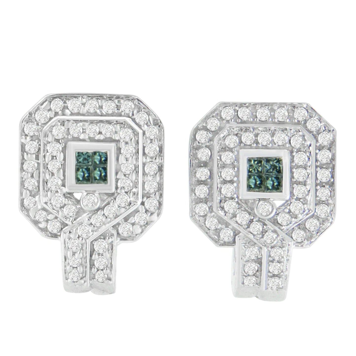 14K White Gold 1ct. TDW Round and Princess-cut Treated Blue Diamond Earrings (H-I,SI1-SI2) WEM Support (www.WEM.support)