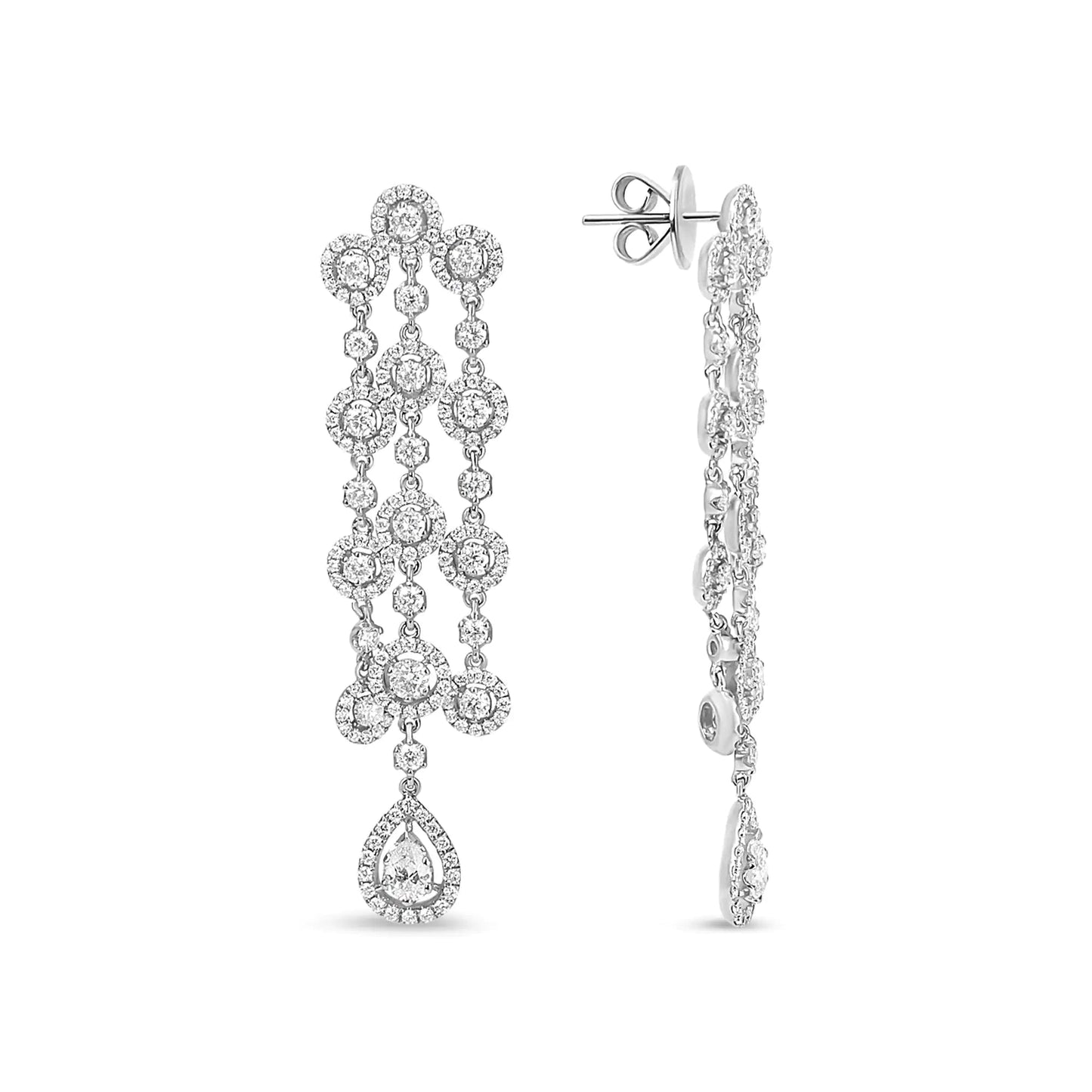 18K White Gold 4 3/4 Cttw Diamond Double Teardrop Waterfall Dangle Earrings (H-I Color, VS1-VS2 Clarity) WEM Support (www.WEM.support)