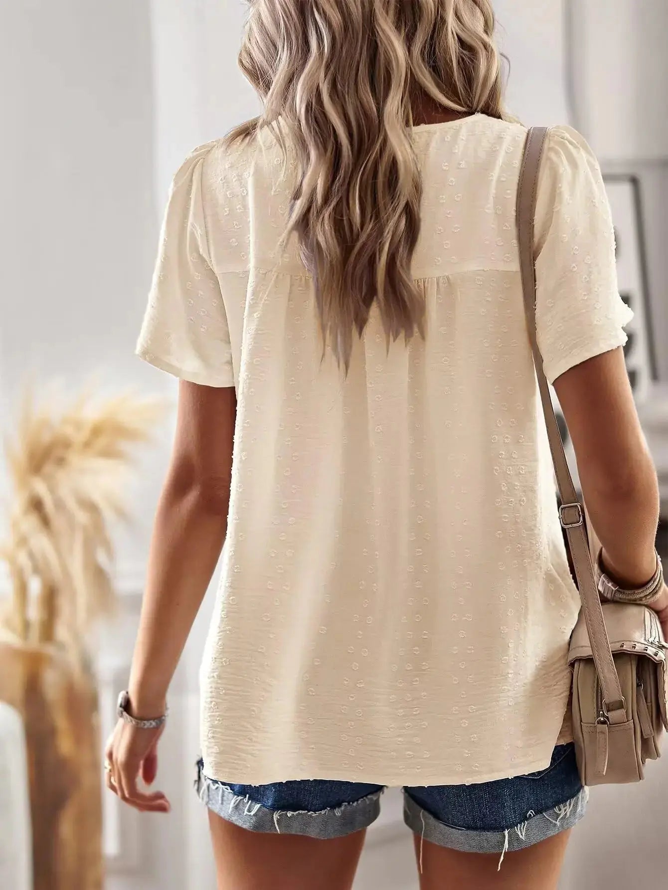 Womens Summer Tops Crewneck Short Sleeve Shirts Casual Chiffon Blouses Flowy Lace Hem Boho Clothing Trendy 2024 XX-Large Apricot My Store