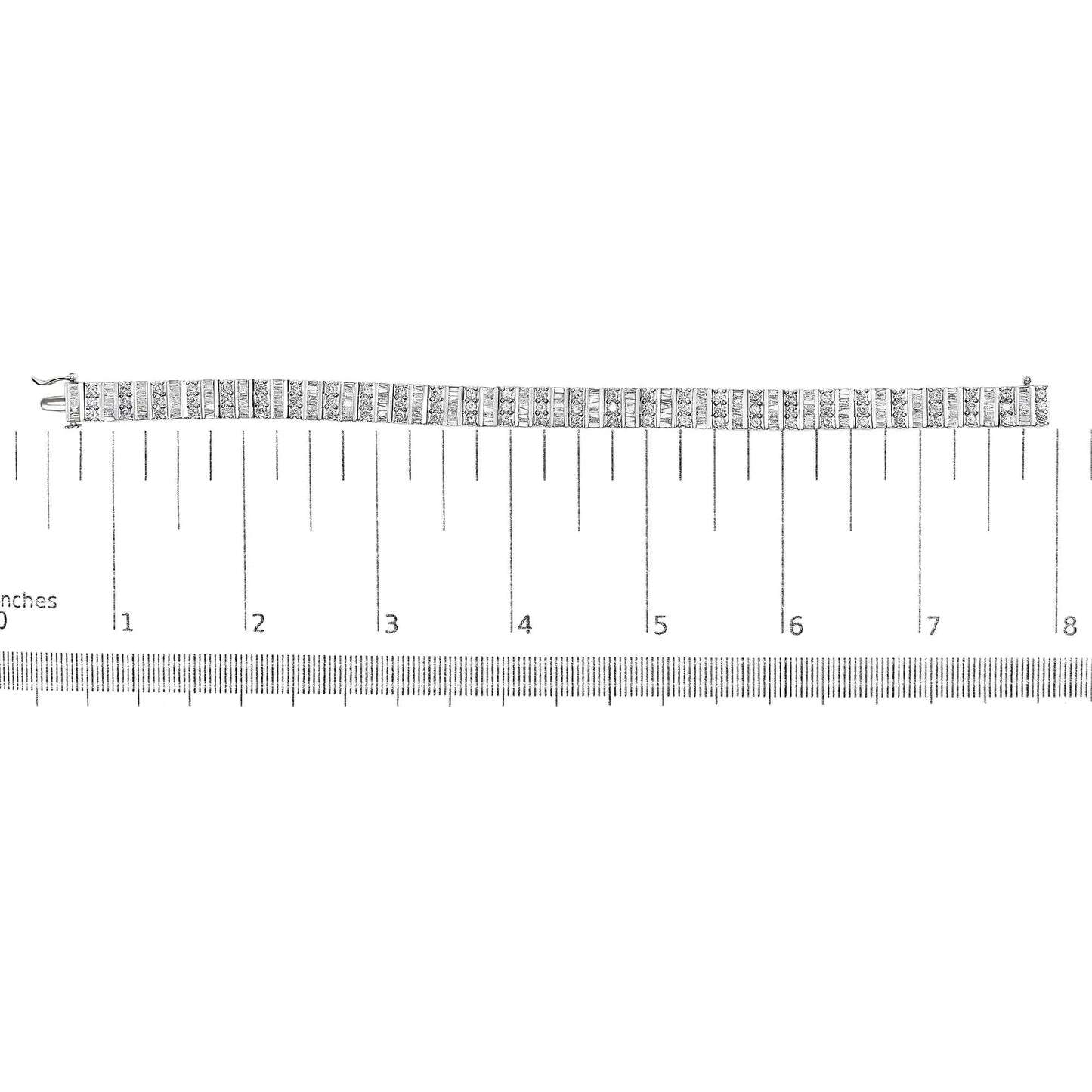 14K White Gold 6.00 Cttw Alternating Round and Baguette Diamond Tennis Bracelet (H-I Color, I1-I2 Clarity) - 7" Inches WEM Support (www.WEM.support)