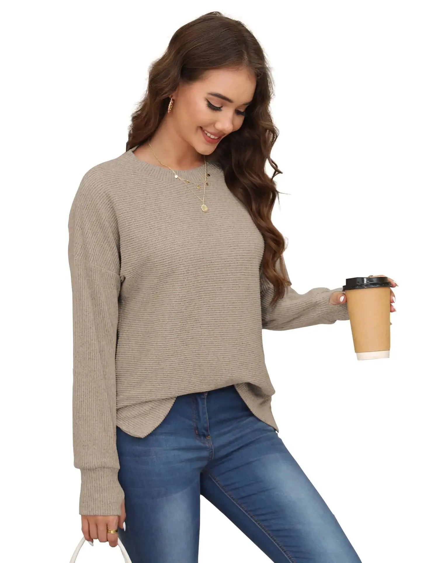 Women's Pullover Sweatshirt Sweatshirt Side Fork Thumb Hole Fall Long Sleeve Striped Shirts Tops Apricot XX-Large My Store