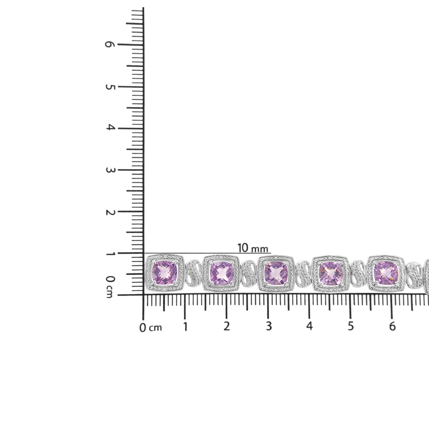 .925 Sterling Silver 7x7 mm Cushion Cut Purple Amethyst and 1/10 cttw Round Cut Diamond Square Shape Tennis Bracelet (I-J Color, I1-I2 Clarity) - 7" WEM Support (www.WEM.support)