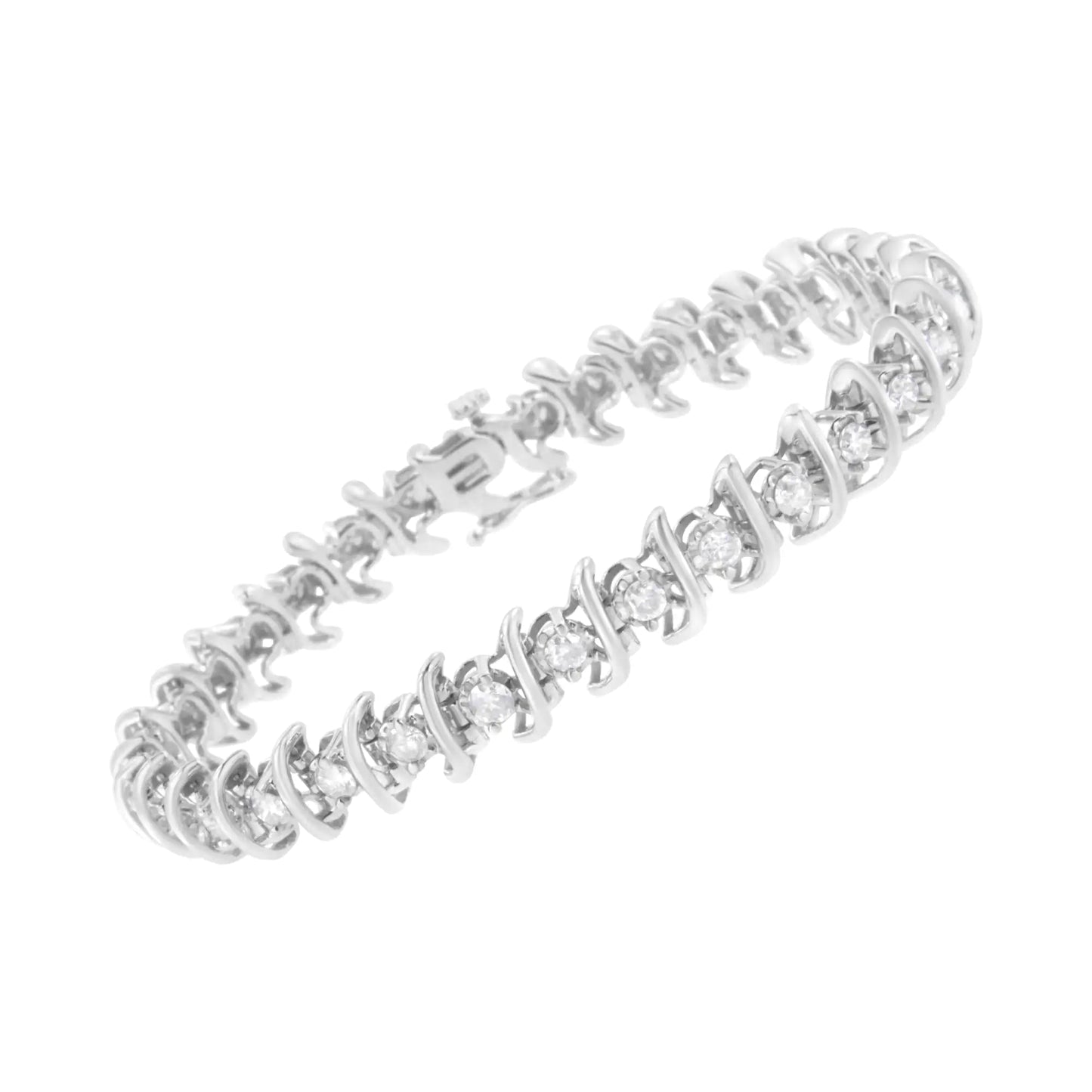 .925 Sterling Silver 3 cttw Diamond "S" Link Bracelet (I-J Clarity, I2-I3 Color) - Size 7.5" WEM Support (www.WEM.support)