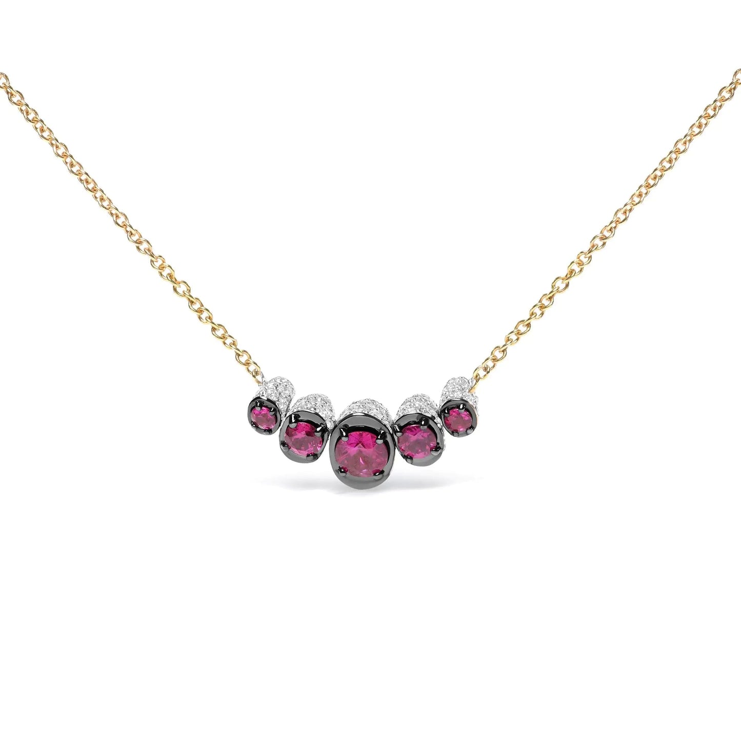 18K Rose Gold 3/4 Cttw Pave Diamonds and Graduated Red Ruby Gemstone Curved Bar Choker Necklace (G-H Color, SI1-SI2 Clarity) - Adjustable up to 14" - 16.5" WEM Support (www.WEM.support)