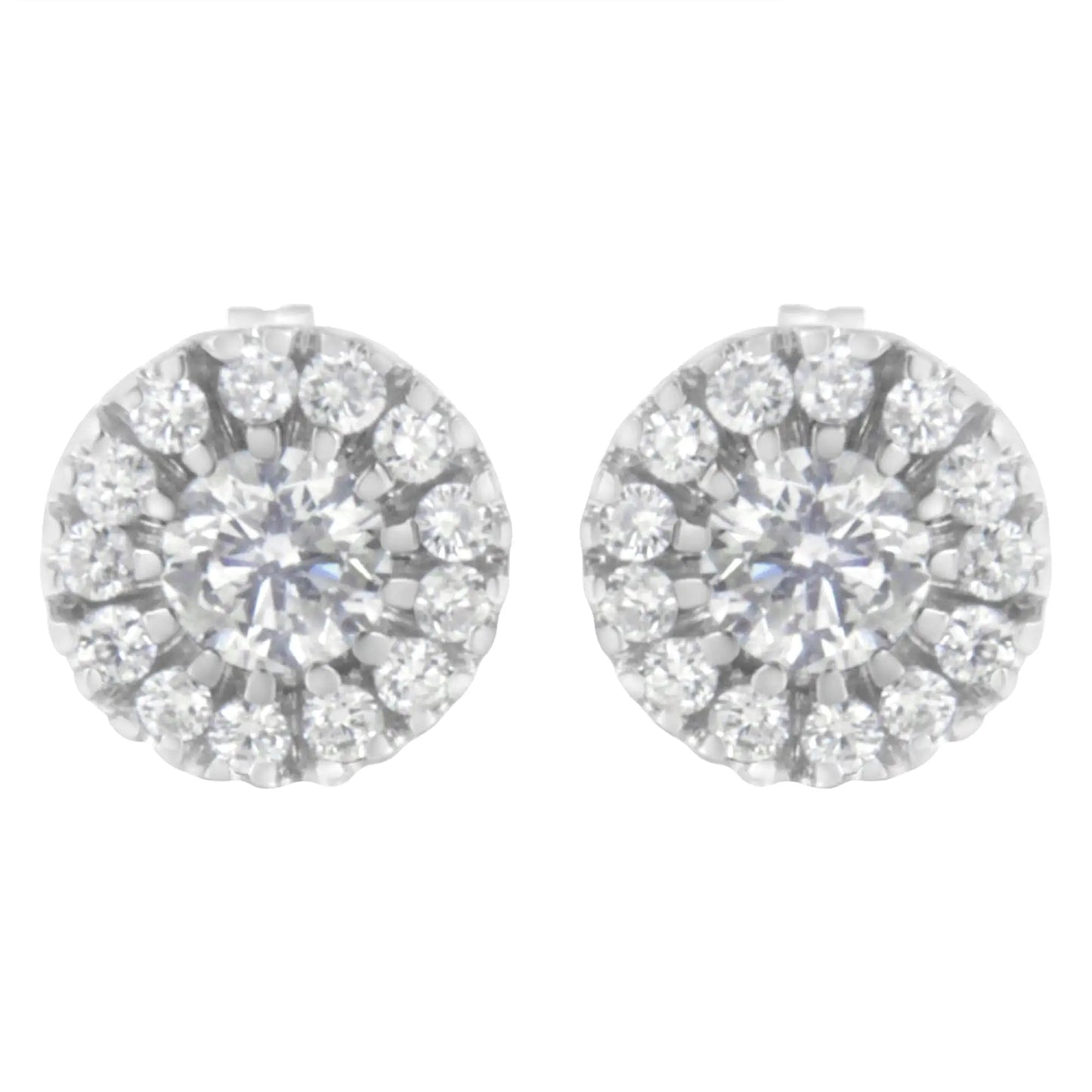 14k White Gold 1 cttw Diamond Halo Stud Earrings (I-J Clarity, I1-I2 Color) WEM Support (www.WEM.support)