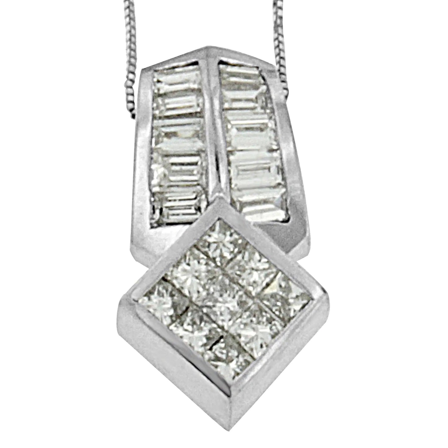 14K White Gold 1 1/2 cttw Princess and Baguette Cut Diamond Multi-shape Pendant Necklace (G-H, VS1-VS2) WEM Support (www.WEM.support)