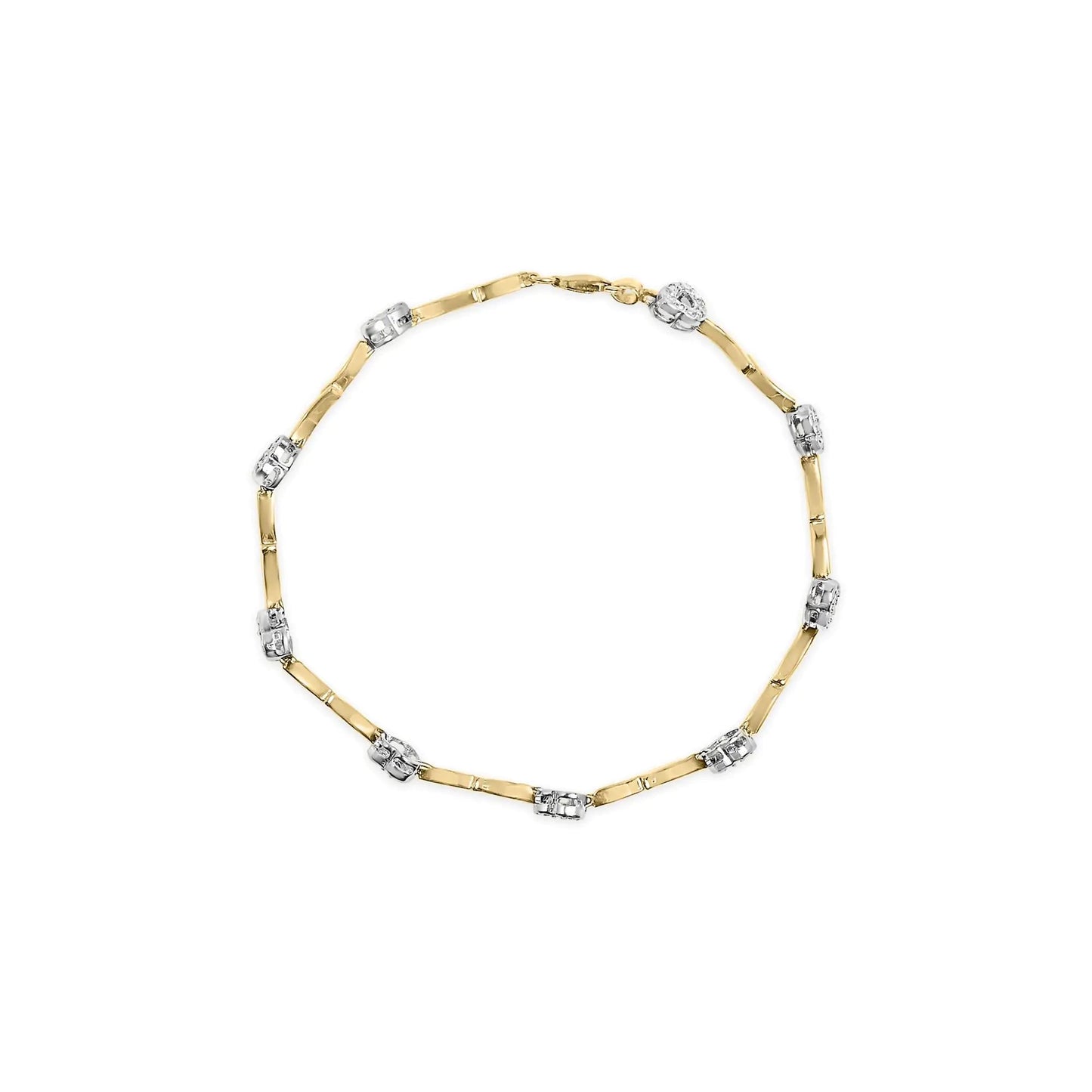 10k Two-Tone Gold 1/3 Cttw Diamond Pave Set Heart S-Link 7.25" Bracelet (I-J Color, I2-I3 Clarity) WEM Support (www.WEM.support)