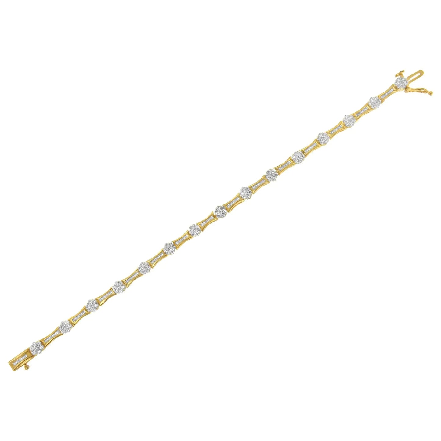 10K Yellow and White Gold 2.00 cttw Round and Baguette-Cut Diamond Link Bracelet (I-J Color, I2-I3 Clarity) - Size 7.25" WEM Support (www.WEM.support)