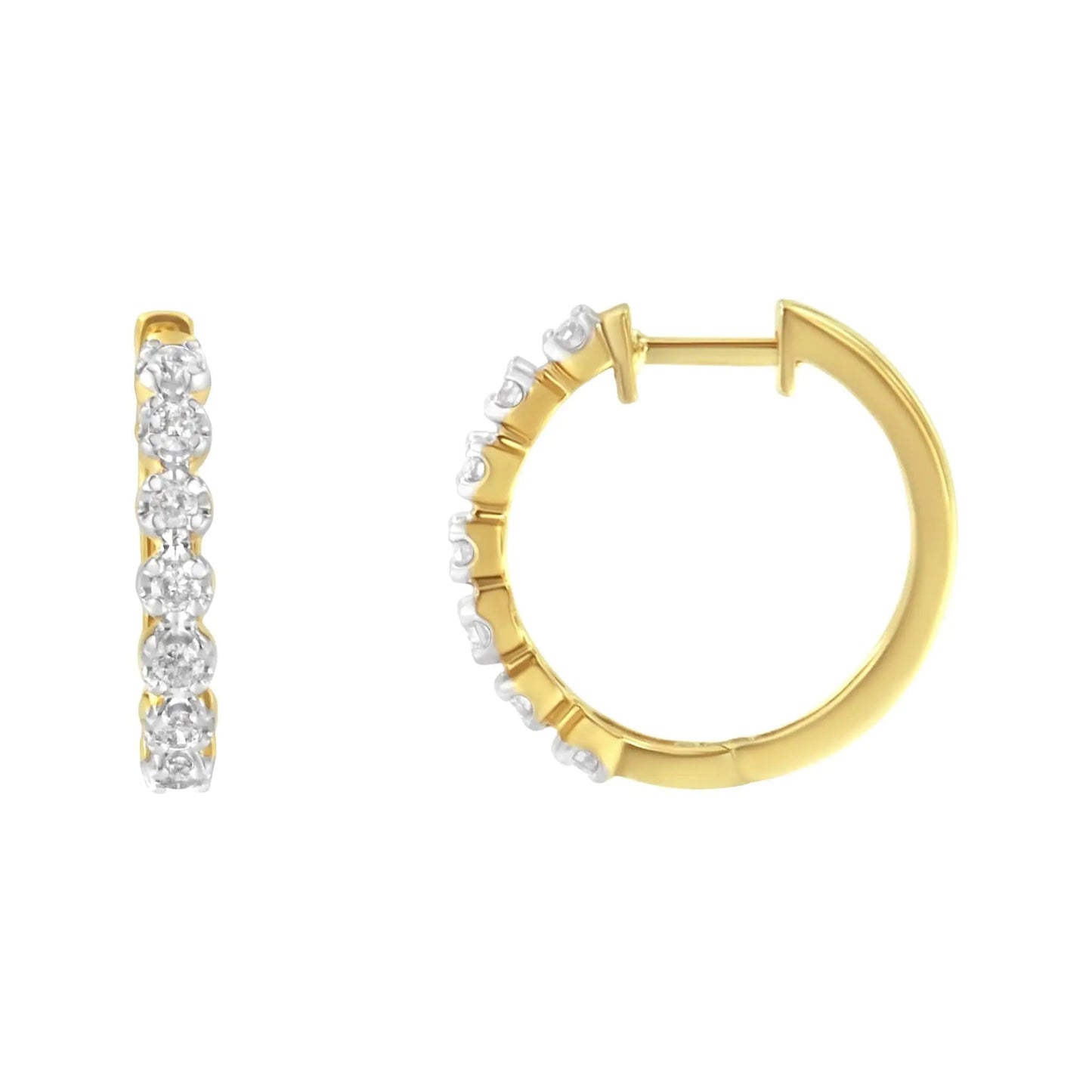 10KT Yellow Gold Diamond Huggy Hoop Earrings (1/2 cttw, J-K Color, I2-I3 Clarity) WEM Support (www.WEM.support)