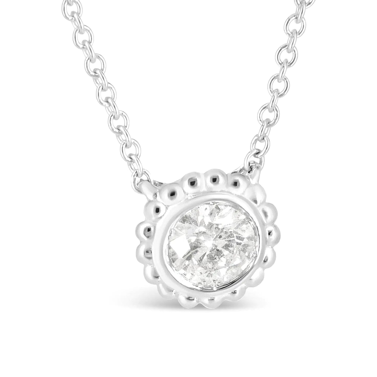 10K White Gold 1/2 Cttw Bezel Set Round Diamond Sunflower Finish 18" Pendant Necklace (I-J Color, I1-I2 Clarity) WEM Support (www.WEM.support)