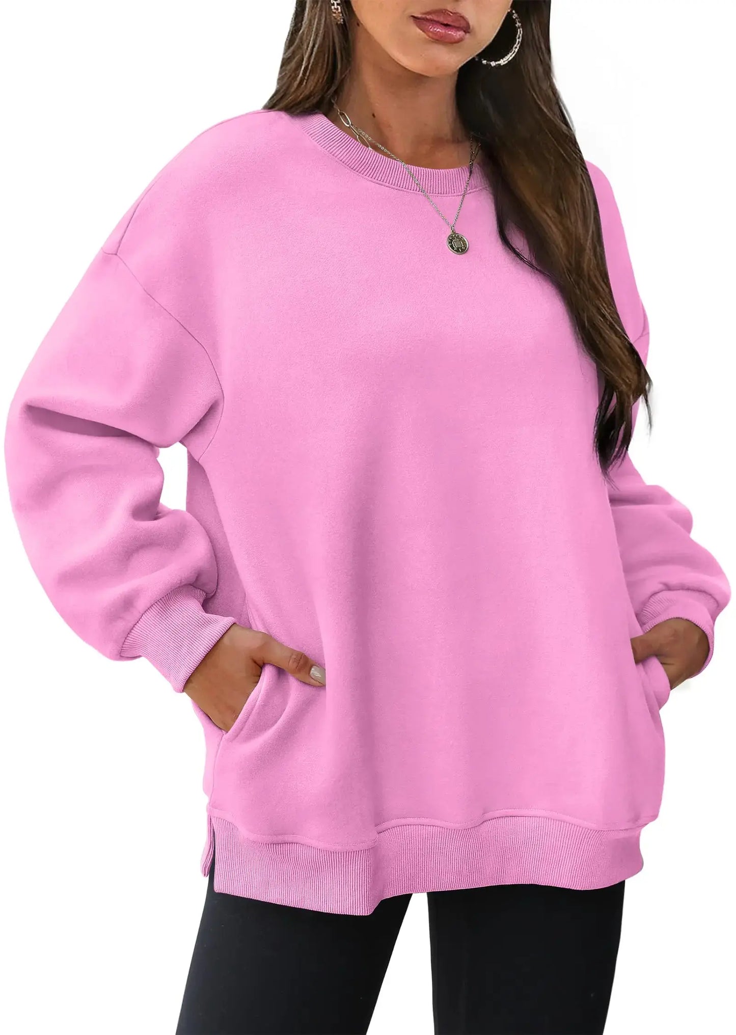WIHOLL Womens Oversized Sweatshirts Crewneck Long Sleeve Tops Fleece Pullover Fall Fashion Clothes with Pocket Pink XX-Large My Store