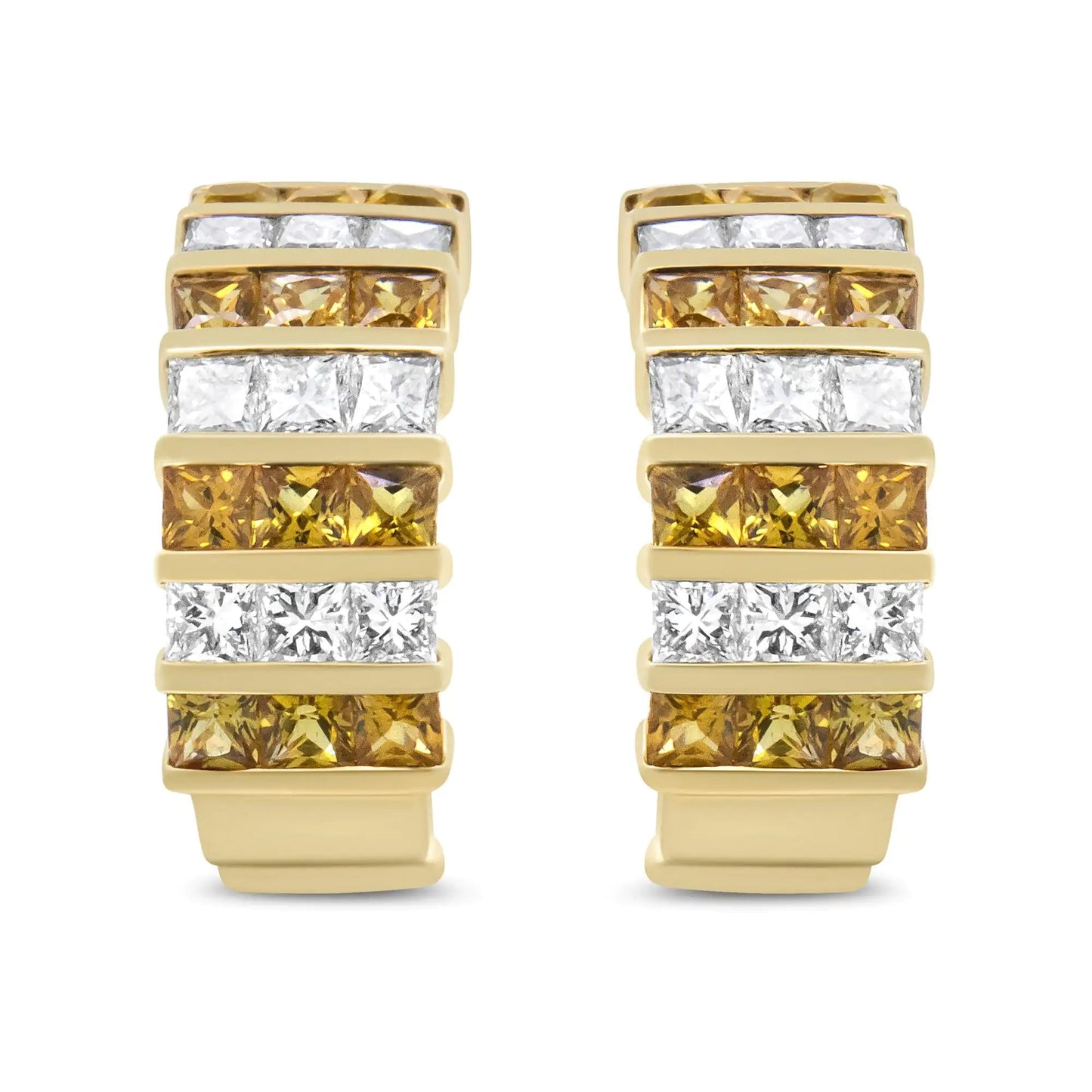 18K Yellow Gold 1 3/4 Cttw Invisible Set Princess Cut Diamond and 2.5mm Yellow Sapphire Huggie Hoop Earrings (F-G Color, VS1-VS2 Clarity) WEM Support (www.WEM.support)
